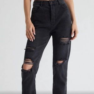 PacSun, woman’s high rise, distressed, back, straight/slim jeans. Size 28.